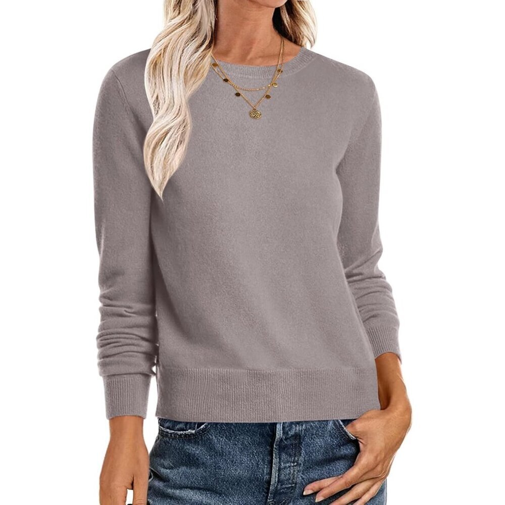Women's Grey Taupe Trendy Outfits Sweaters Top Long Sleeve Crewneck Pullover